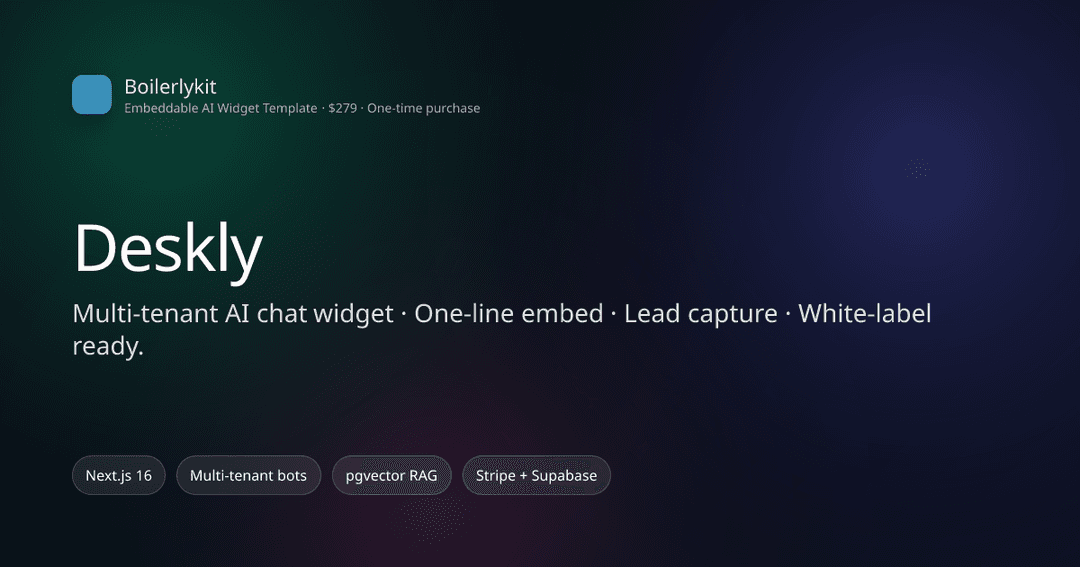 Deskly: multi-tenant embeddable AI chat widget template preview