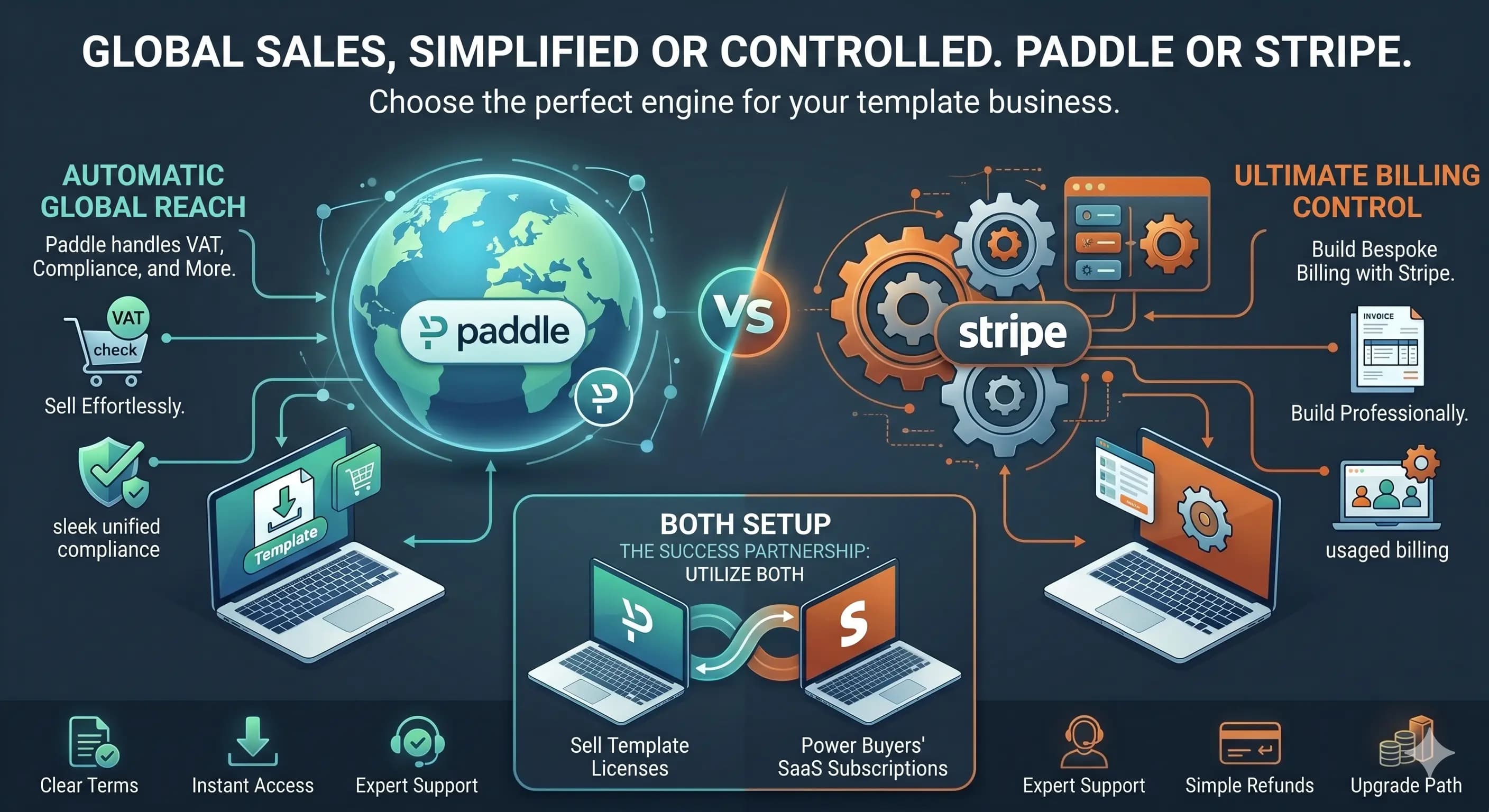 Selling templates online: Paddle vs Stripe (and when both)